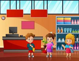 cartoon drie van kinderen in de supermarkt illustratie vector