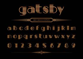 Gatsby lettertype en nummer, gouden Letter set. vector