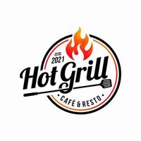 vintage gegrilde barbecue logo, retro bbq vector, vuur grill eten en restaurant icoon, rood vuur icoon vector