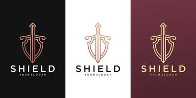 elegant schild logo ontwerpen concept vector, voogd symbool, schild en zwaard logo sjabloon vector