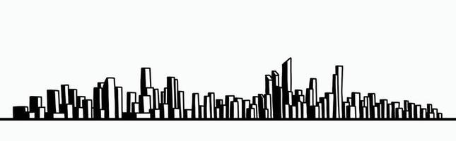 moderne stadsgezicht skyline overzicht doodle tekening op witte achtergrond. vector