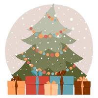 vectorillustratie van nieuwjaarsgeschenken op de achtergrond van een kerstboom. vector
