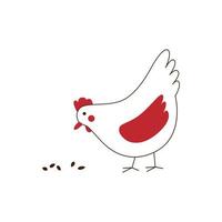 vector gestileerde illustratie - kip pikken graan geïsoleerd op een witte background