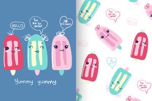 Zomer popsicle hand getrokken patroon set vector