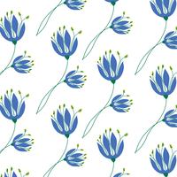 Hand getekend eenvoudig blauw bloemenpatroon vector