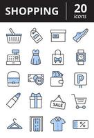 winkelen pictogramserie. aankopen, retail overzicht web icoon collectie in kleur. vectorillustratie. vector