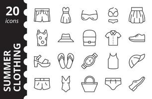 zomer kleding pictogrammen instellen. collectie vectorsymbolen in een eenvoudige lineaire stijl. vector