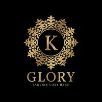 letter k glorie crest luxe ronde planten vintage vector logo ontwerp