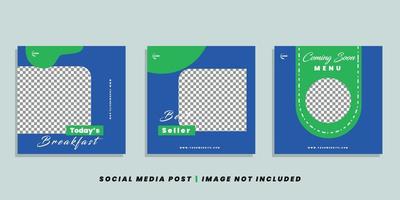 voedselmenu groene en blauwe kleur social media postbanner. bewerkbare sjabloon voor sociale media voor promotie op het voedselmenu. set van sociale media-verhalen en postframes. lay-outontwerp marketing op sociale media vector