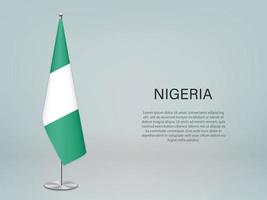 nigeria hangende vlag op standaard. sjabloon voor conferentiebanner vector