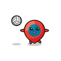 karakter cartoon van locatie symbool speelt volleybal vector