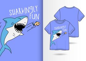 Hand getekend schattig haai t-shirt design vector