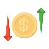 tegengestelde richtingspijlen met dollar die pictogram voor geldhandel afschilderen vector