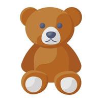 teddybeer plat pictogram, zacht speelgoed visueel vector