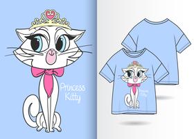 Hand getekend schattig kitty t-shirt design vector