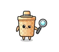 de mascotte van schattige wafelkegel als detective vector