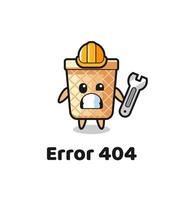 error 404 met de schattige wafelkegelmascotte vector