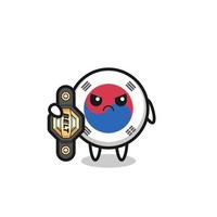 Zuid-Korea vlag mascotte karakter als een mma-jager met de kampioensriem vector