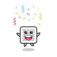 happy qr code mascotte springen voor felicitatie met kleur confetti vector