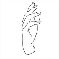 lineair silhouet van een elegante vrouwelijke of heksenhand. mystieke bewegingen van de houding van de vingers. vector illustratie