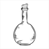 geïsoleerde vectorfles. lijntekeningen lege transparante glazen flacon, fles, pot vector