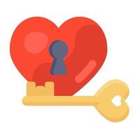 vintage sleutelhanger, plat icoon van hartsleutel vector
