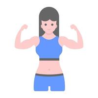 vrouw buigen biceps platte vector, bodybuilder vector