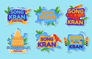 songkran festival stickerset vector