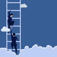De bedrijfsmens die een hand leent helpt andere om op de ladder te beklimmen. vector