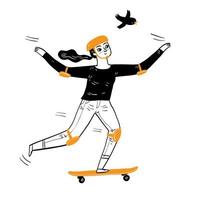 mooi meisje ontspannen skateboarden vector