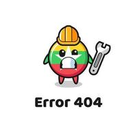 error 404 met de schattige mascotte van de vlag van Myanmar vector