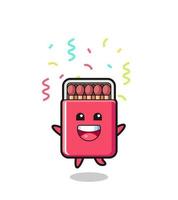 happy matches box mascotte springen voor felicitatie met kleur confetti vector
