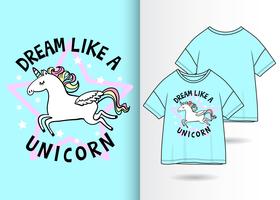 Droom zoals een Unicorn Hand Drawn Tshirt Design vector