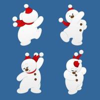illustratie tekenset dansende sneeuwpop, schattige cartoon vector