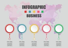 infographic ontwerp vector en marketing pictogrammen kunnen worden gebruikt voor de indeling van de werkstroom, diagram, jaarverslag, webdesign. bedrijfsconcept met 5 opties, stappen of processen.