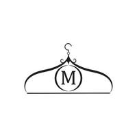 mode vector logo. kleerhanger logo. letter m-logo. kleermaker embleem. garderobe icoon - vector design