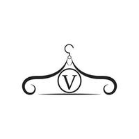 mode vector logo. kleerhanger logo. letter v-logo. kleermaker embleem. garderobe icoon - vector design