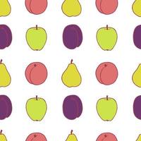 fruit pruim, peer, perzik en appel naadloos patroon, geweldig ontwerp voor alle doeleinden. hand getekende stof structuurpatroon. gezonde voeding achtergrond. vector vlakke stijl zomer afbeelding. op witte achtergrond.