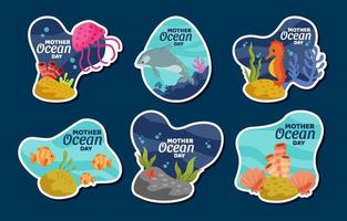 collectie set van moeder oceaan dag stickerpakket vector