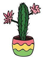 schattige handgetekende eenvoudige cactus. kamerplant in een pot clipart. cactussen illustratie geïsoleerd op een witte achtergrond. gezellige huiskrabbel. vector