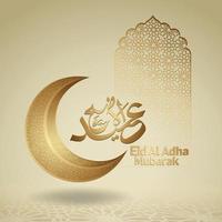 eid al adha mubarak islamitisch ontwerp met wassende maan en Arabische kalligrafie, sjabloon islamitische sierlijke wenskaart vector