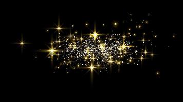 gouden glinsterende stippen, glitters, deeltjes en sterren op een zwarte achtergrond. vector