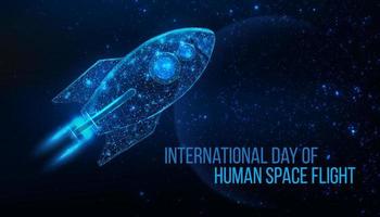 nationale dag van het concept van menselijke ruimtevluchten. futuristische moderne abstracte planeet op blauwe achtergrond. vectorillustratie. vector