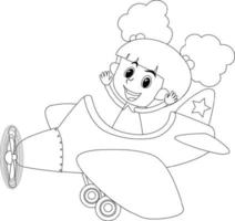 een meisje in vliegtuig zwart-wit doodle karakter vector