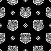 tijgergezicht naadloos patroon in samoa-stijl. boho tijger gezicht. goed voor kleding en textiel. vectorillustratie. vector