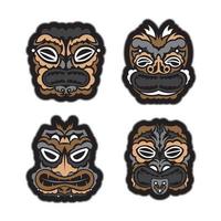 Polynesië en Maori maskers set. Hawaiiaanse stijl gezichten. geïsoleerd, vector. vector