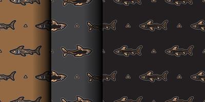 set van naadloze donkere patroon met haaien. goed voor kleding en textiel. vector