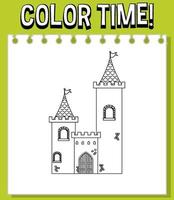 werkbladsjabloon met kleurtijdtekst en kasteeloverzicht vector