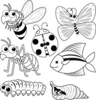 een set van doodle over insecten op witte achtergrond vector