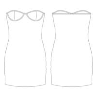 sjabloon mini-jurk met bustier en beugel vector illustratie plat ontwerp omtrek kleding